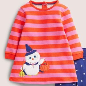 MINI BODEN Halloween Owl Red & Pink Appliqué Sweatshirt Dress, 3-6m - NWT